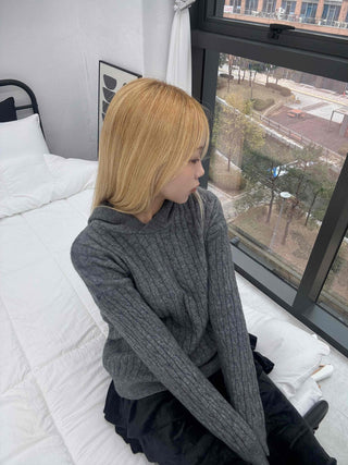Vintage Cable Neck Twist Hooded Knit
