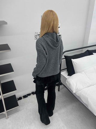 Vintage Cable Neck Twist Hooded Knit