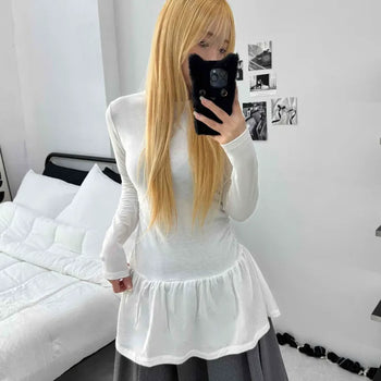 Flare Shirred Waist Frill Ruffle Mini Dress