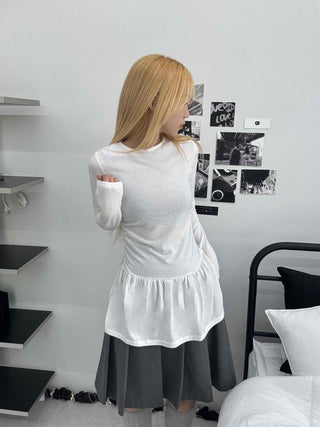Flare Shirred Waist Frill Ruffle Mini Dress
