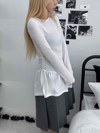 Flare Shirred Waist Frill Ruffle Mini Dress