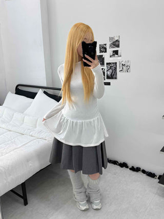 Flare Shirred Waist Frill Ruffle Mini Dress