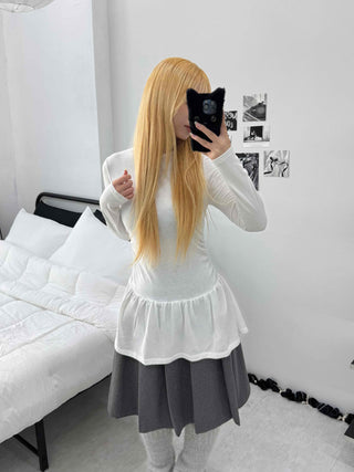 Flare Shirred Waist Frill Ruffle Mini Dress