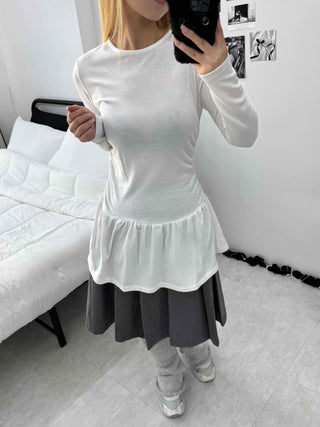 Flare Shirred Waist Frill Ruffle Mini Dress