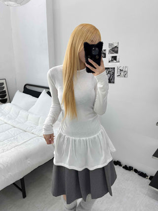 Flare Shirred Waist Frill Ruffle Mini Dress