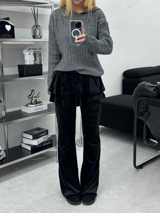 Velvet Flare Skirt Layered Bootcut Pants