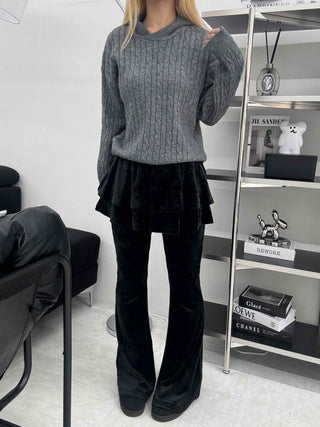 Velvet Flare Skirt Layered Bootcut Pants