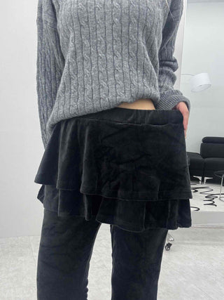 Velvet Flare Skirt Layered Bootcut Pants