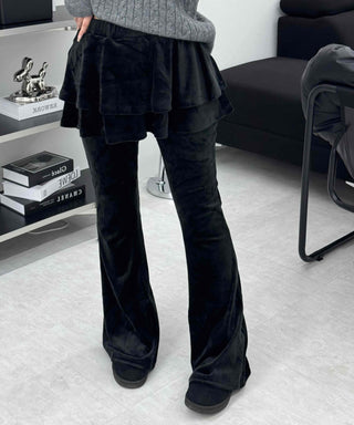 Velvet Flare Skirt Layered Bootcut Pants