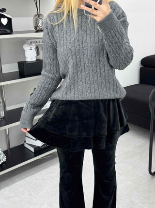 Velvet Flare Skirt Layered Bootcut Pants