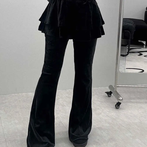 Velvet Flare Skirt Layered Bootcut Pants