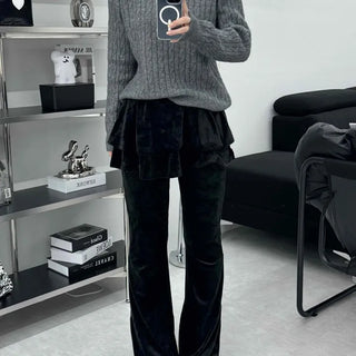 Velvet Flare Skirt Layered Bootcut Pants