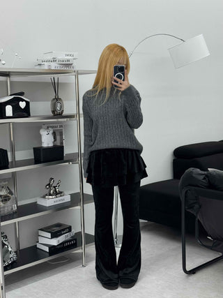 Velvet Flare Skirt Layered Bootcut Pants