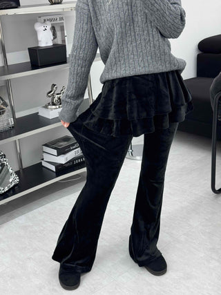 Velvet Flare Skirt Layered Bootcut Pants