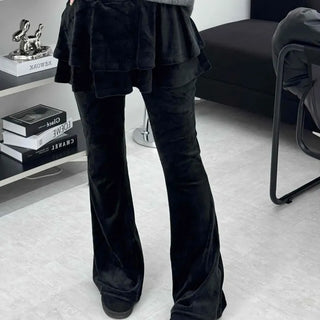Velvet Flare Skirt Layered Bootcut Pants