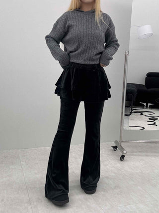 Velvet Flare Skirt Layered Bootcut Pants