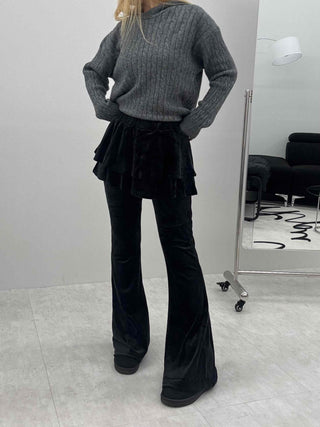 Velvet Flare Skirt Layered Bootcut Pants