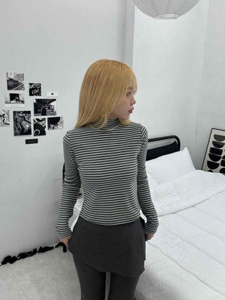 Daily Striped Slim Fit High-Neck Turtleneck Long Sleeve Tee