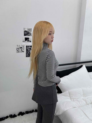 Daily Striped Slim Fit High-Neck Turtleneck Long Sleeve Tee
