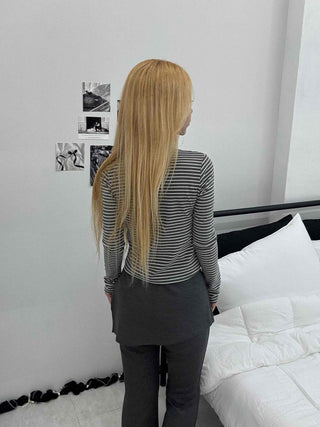 Daily Striped Slim Fit High-Neck Turtleneck Long Sleeve Tee