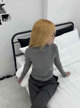 Daily Striped Slim Fit High-Neck Turtleneck Long Sleeve Tee