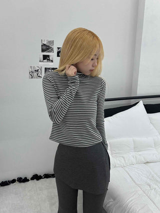 Daily Striped Slim Fit High-Neck Turtleneck Long Sleeve Tee