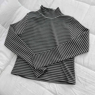 Daily Striped Slim Fit High-Neck Turtleneck Long Sleeve Tee