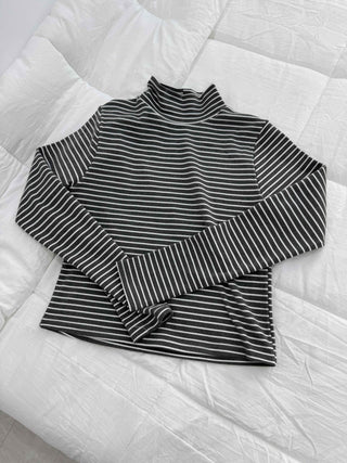 Daily Striped Slim Fit High-Neck Turtleneck Long Sleeve Tee