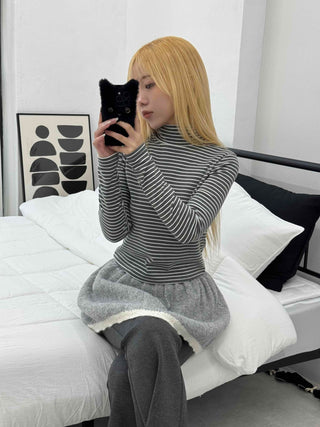 Daily Striped Slim Fit High-Neck Turtleneck Long Sleeve Tee