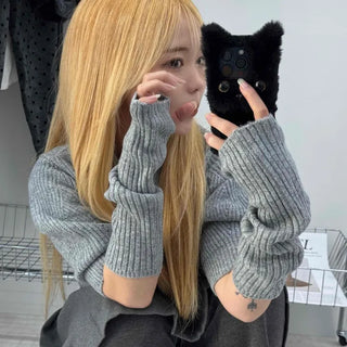 Twist Puff Half Sleeve Crop Knit Warmer Set