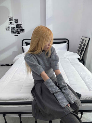 Twist Puff Half Sleeve Crop Knit Warmer Set