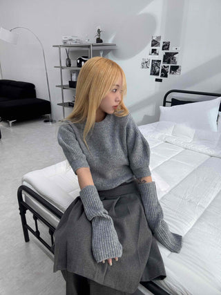 Twist Puff Half Sleeve Crop Knit Warmer Set