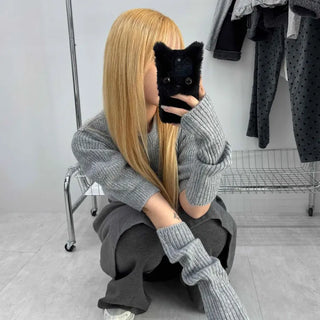 Twist Puff Half Sleeve Crop Knit Warmer Set