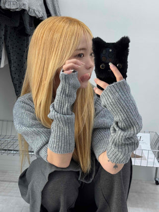 Twist Puff Half Sleeve Crop Knit Warmer Set