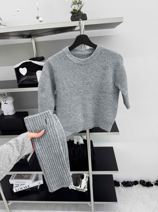 Twist Puff Half Sleeve Crop Knit Warmer Set