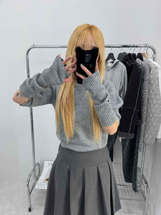 Twist Puff Half Sleeve Crop Knit Warmer Set