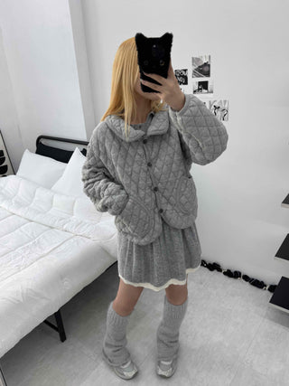 Quilted Collar Oversized Short Padded Jumper