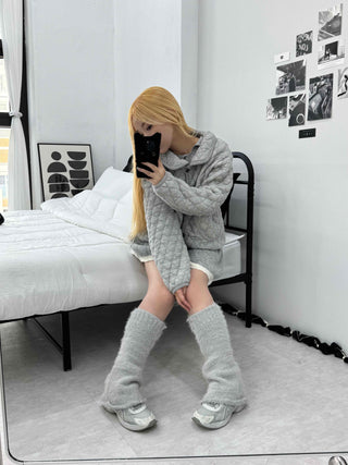 Quilted Collar Oversized Short Padded Jumper