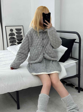 Quilted Collar Oversized Short Padded Jumper
