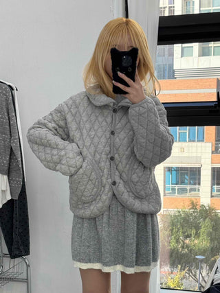 Quilted Collar Oversized Short Padded Jumper