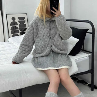 Quilted Collar Oversized Short Padded Jumper