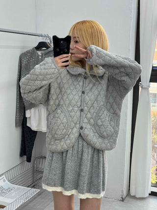 Quilted Collar Oversized Short Padded Jumper