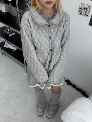 Quilted Collar Oversized Short Padded Jumper