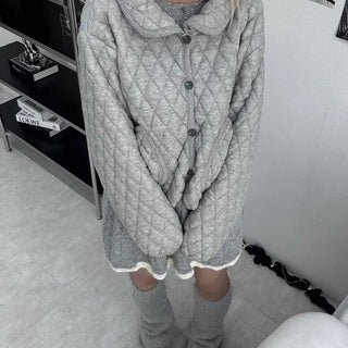 Quilted Collar Oversized Short Padded Jumper