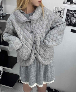 Quilted Collar Oversized Short Padded Jumper