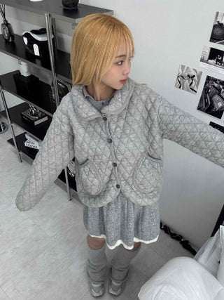 Quilted Collar Oversized Short Padded Jumper