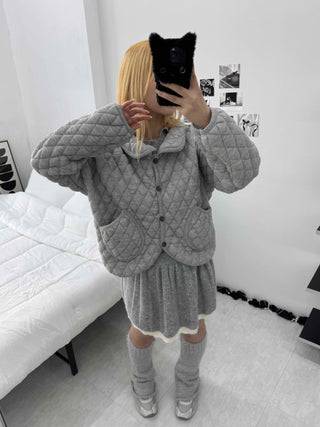 Quilted Collar Oversized Short Padded Jumper