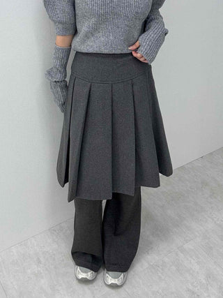 Pleated Layered Wide Wool Midi Skirt