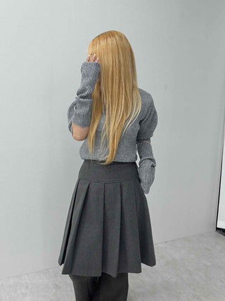 Pleated Layered Wide Wool Midi Skirt