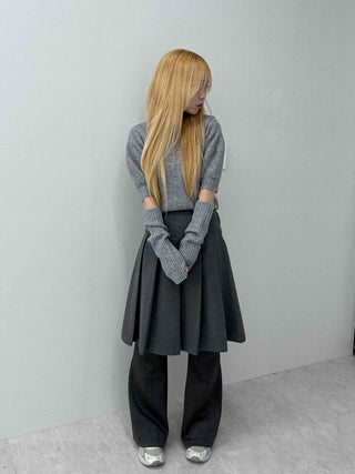 Pleated Layered Wide Wool Midi Skirt